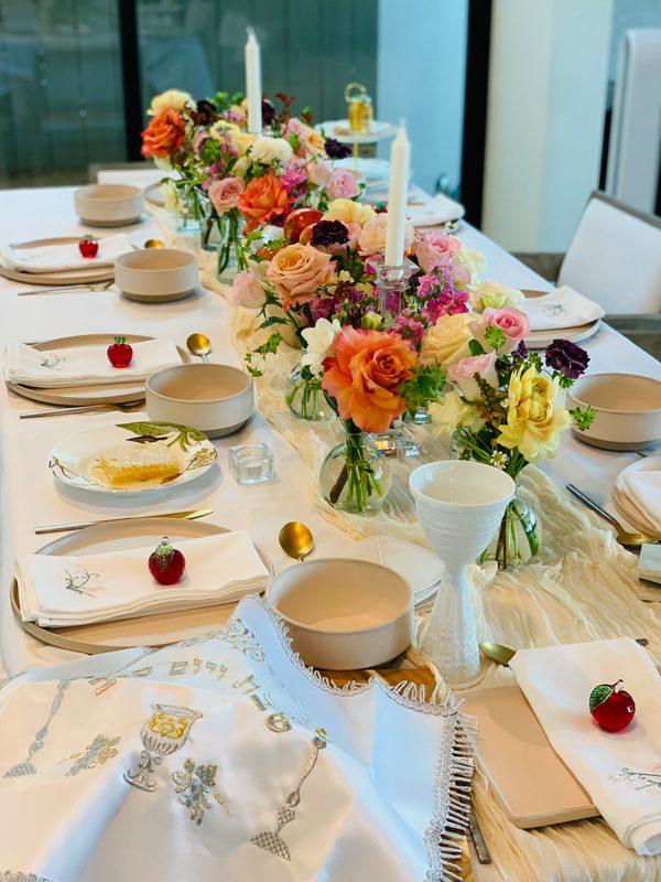 Peach tablescape from above