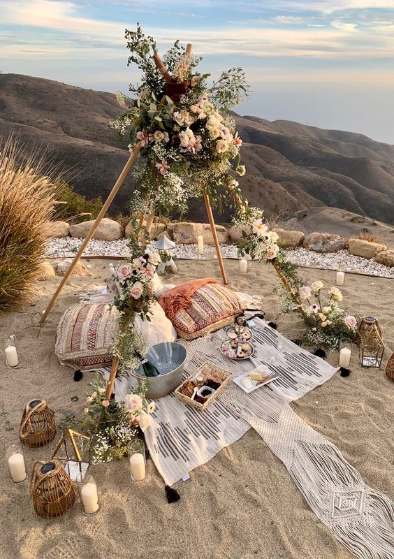 Clifftop proposal setup, before sunset