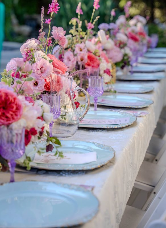 Long table, pink and lavender, second angle