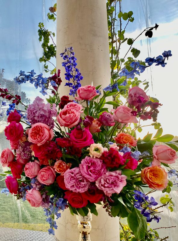 Peony and delphinium, elevated