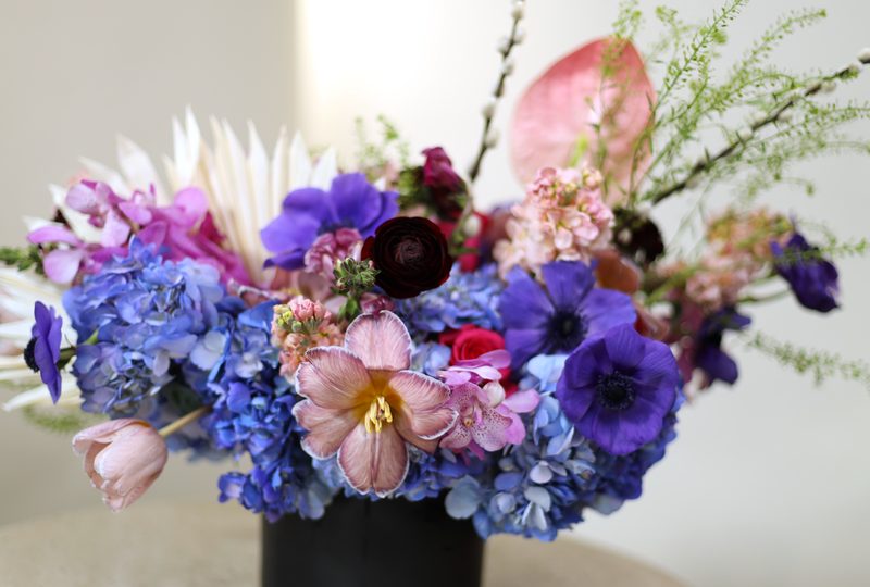 Purple anemone and anthurium, second angle