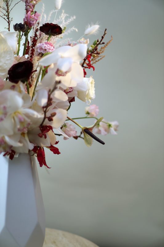 Orchids and pampas, close