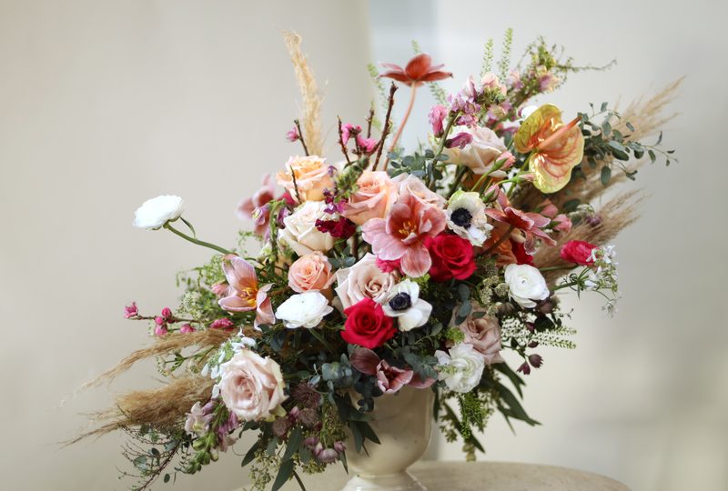 Coral and red urn