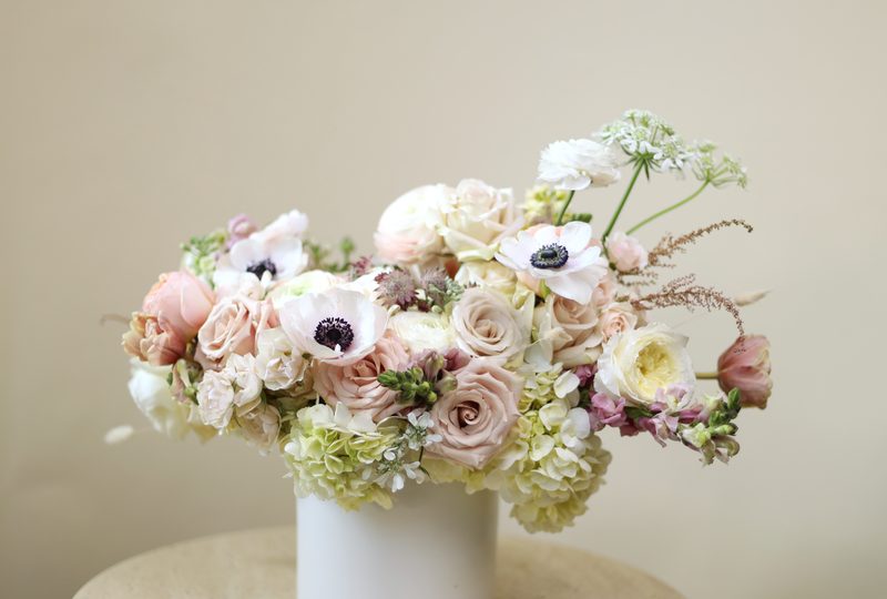 Anemone and rose pot
